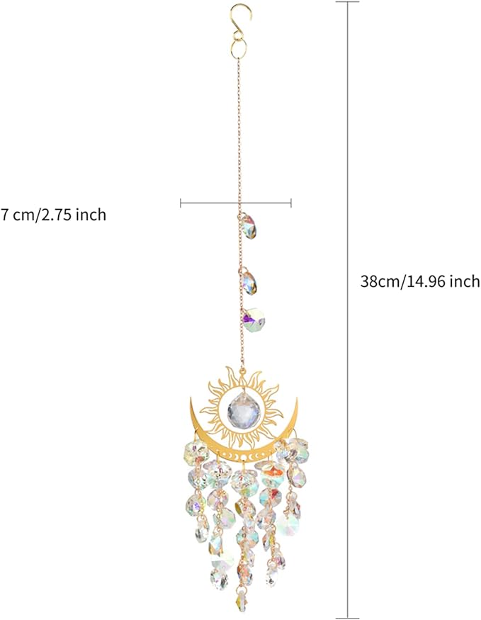 Hanging Prism Sun Catchers Hanging Indoor Window Celestial Crystal Suncatcher Moon and Sun Rainbow Maker