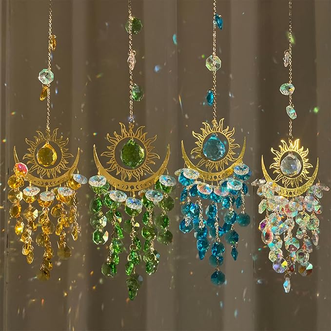 Hanging Prism Sun Catchers Hanging Indoor Window Celestial Crystal Suncatcher Moon and Sun Rainbow Maker