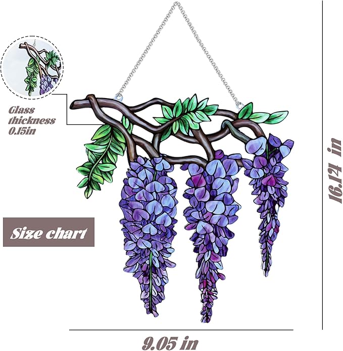 Flower Sun Catchers Indoor Window, Wisteria Suncatcher Stained Glass Window Hanging, Flower Suncatchers for Nana/Mom/Women (UV Printed)