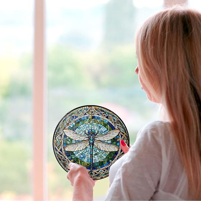 Dragonfly Stained Glass Window Hanging Sun Catcher Dragonfly Gifts for Women Wall Decor Handmade Sun Catcher Decoration for Garden Home Housewarming Gifts