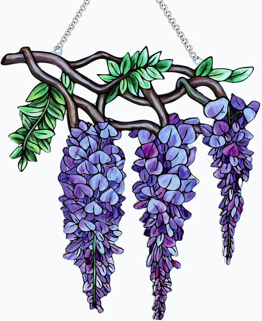 Flower Sun Catchers Indoor Window, Wisteria Suncatcher Stained Glass Window Hanging, Flower Suncatchers for Nana/Mom/Women (UV Printed)