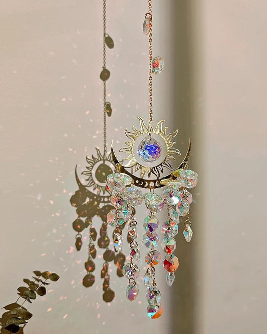 Hanging Prism Sun Catchers Hanging Indoor Window Celestial Crystal Suncatcher Moon and Sun Rainbow Maker