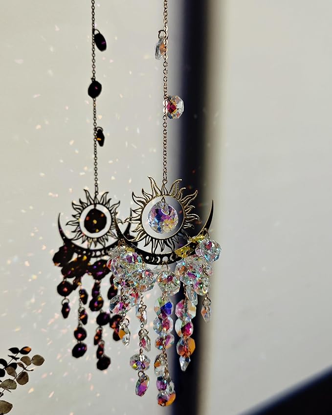 Hanging Prism Sun Catchers Hanging Indoor Window Celestial Crystal Suncatcher Moon and Sun Rainbow Maker