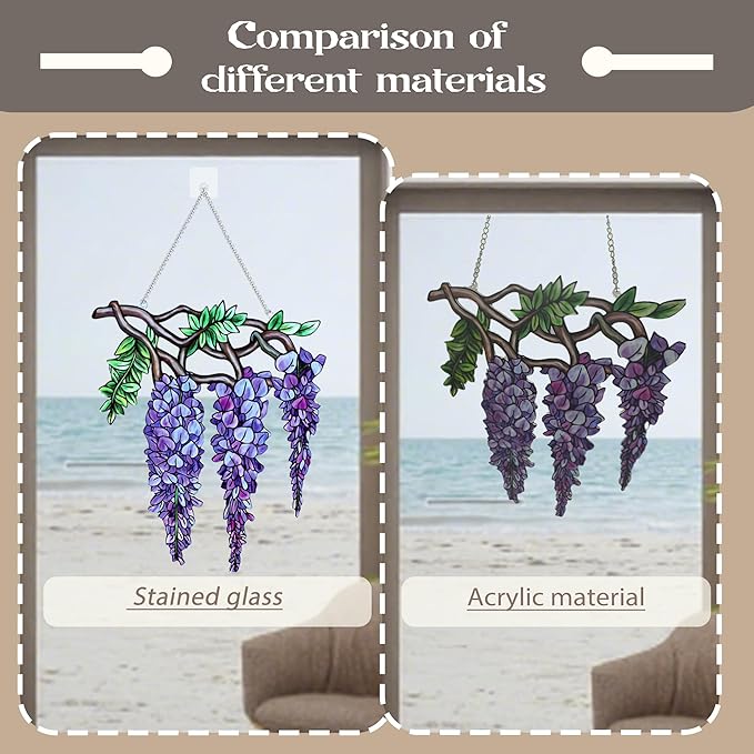 Flower Sun Catchers Indoor Window, Wisteria Suncatcher Stained Glass Window Hanging, Flower Suncatchers for Nana/Mom/Women (UV Printed)