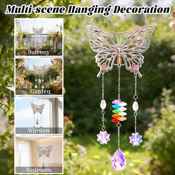 Butterfly Birthday Gifts for Women, Hanging Crystals Sun Catcher Prisms with Love Pendant for Window Room Garden Decor, Suncatcher Mothers Day Housewarming Gifts for Friends, Mom, Grandma, Wife