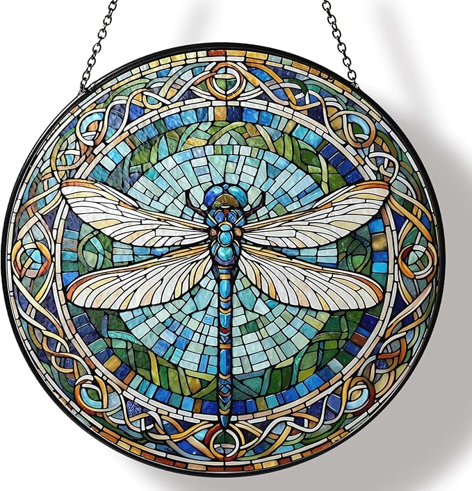 Dragonfly Stained Glass Window Hanging Sun Catcher Dragonfly Gifts for Women Wall Decor Handmade Sun Catcher Decoration for Garden Home Housewarming Gifts