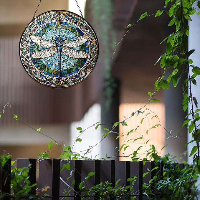 Dragonfly Stained Glass Window Hanging Sun Catcher Dragonfly Gifts for Women Wall Decor Handmade Sun Catcher Decoration for Garden Home Housewarming Gifts