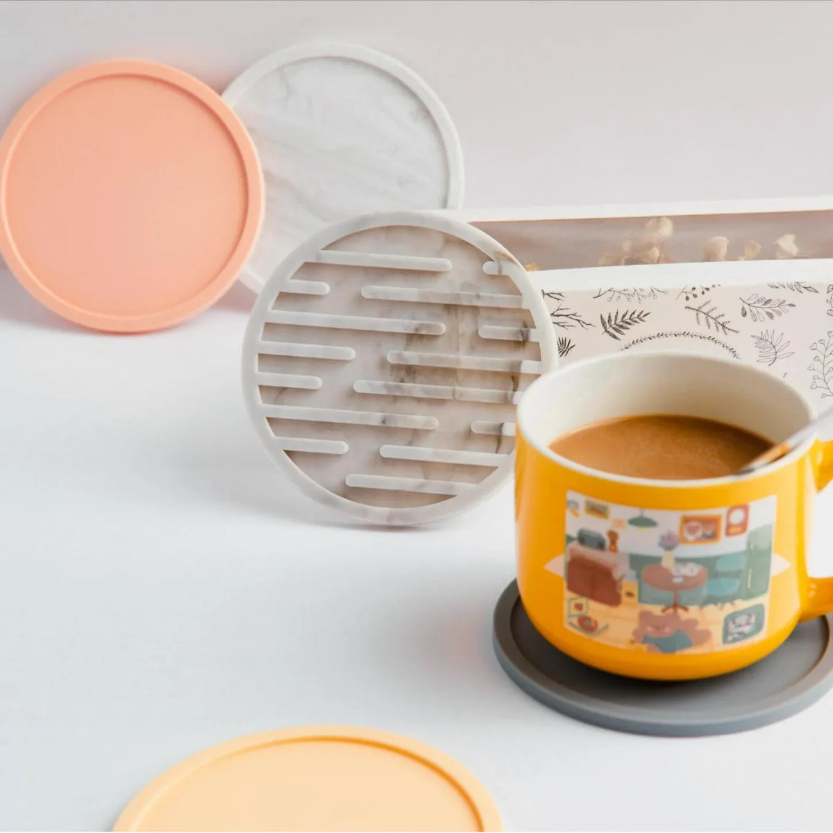 Round Silicone Coaster Striped Water-draining Coasters Anti-slip Heat-insulating Coaster Heat-resistant Coffee Beverage Coaster